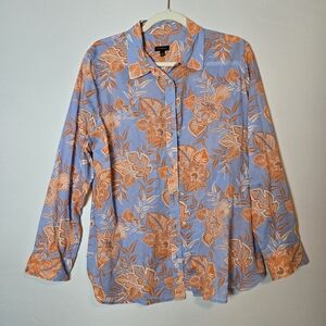Talbots Floral Button Down Shirt in Blue and Orange